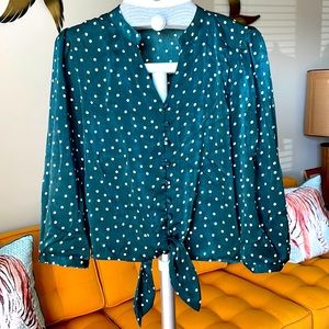 EUC - Elodie - Forest Green - Polka Dot - mid sleeve Blouse